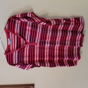 Liz Claiborne 2X Short Sleeve Henley Pink white blue